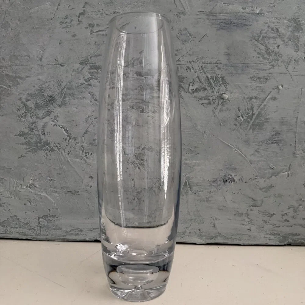 Mid Century Modern Hand Blown Art Glass Vase Controlled Bubble Clear MCM Decor